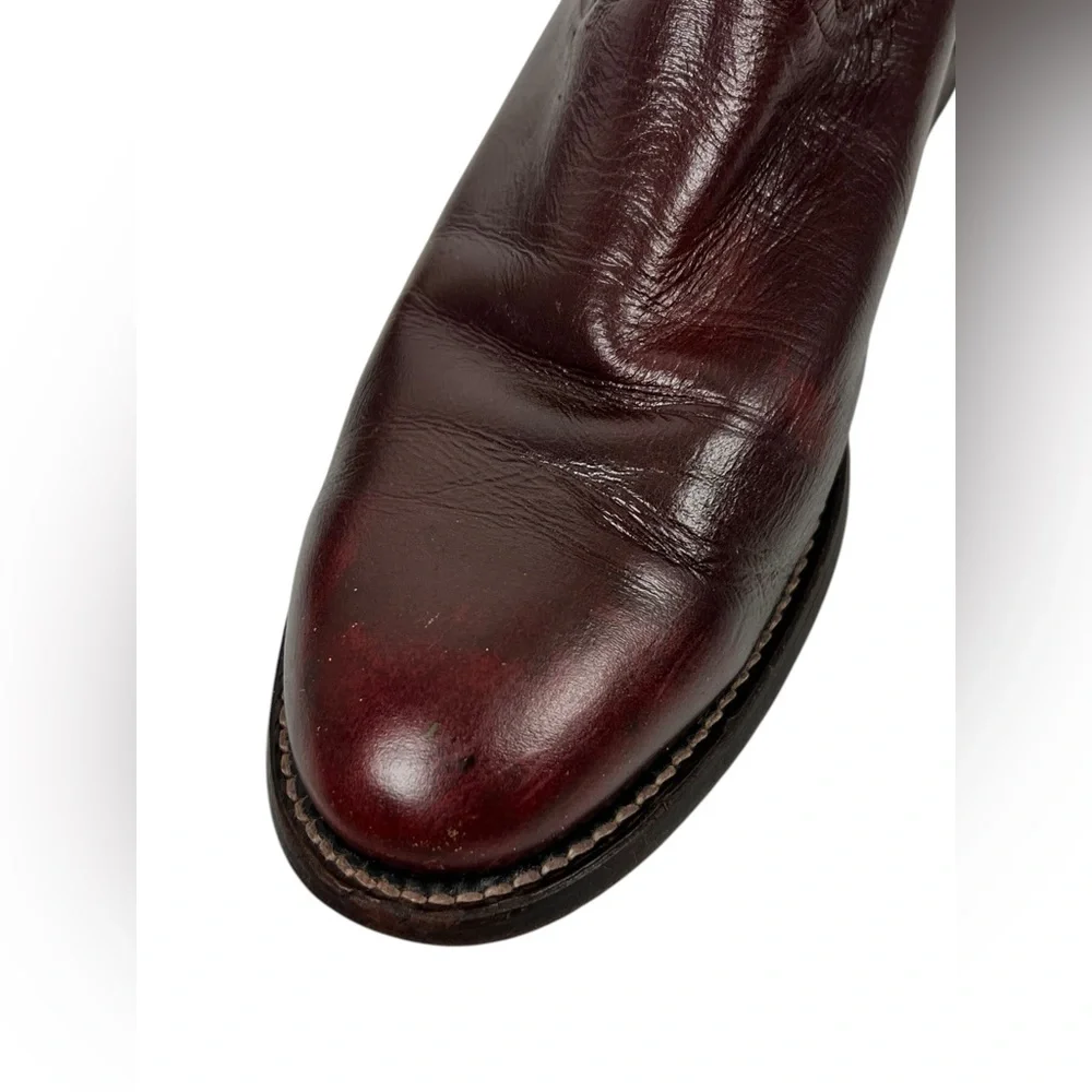 Cowtown Mens Size 7.5 D Brown Leather Smooth Soft Cowboy Boots Burgundy Vintage